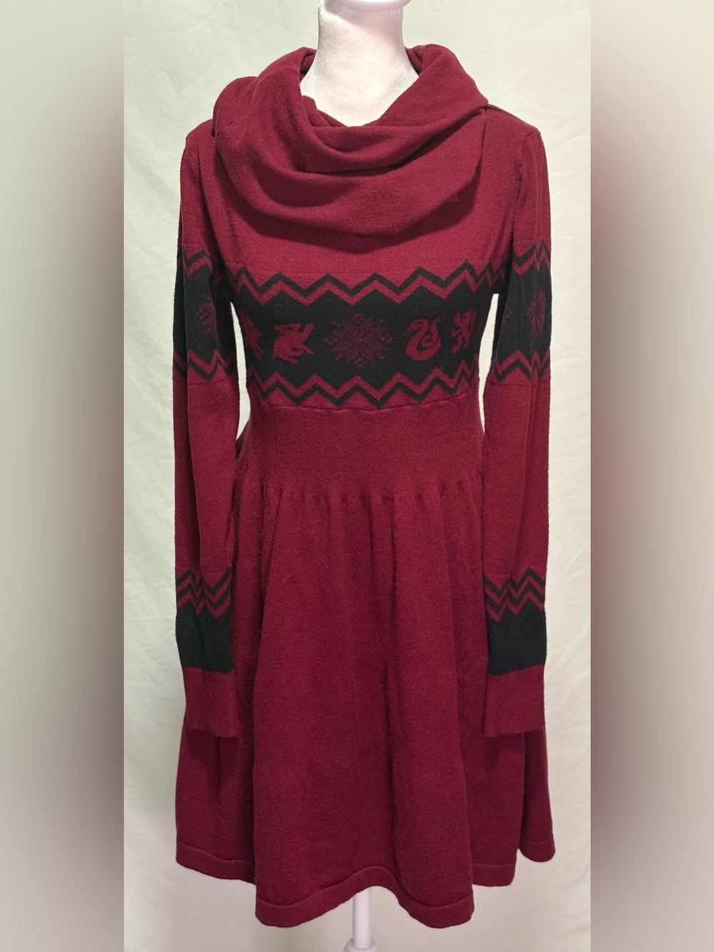 Harry Potter EMP Hogwarts Fair Isle Cowl Neck Sweater Dress M